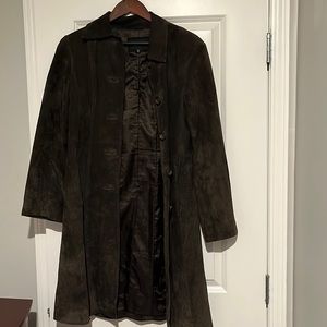 Express 7/8 brushed chocolate suede long peacoat